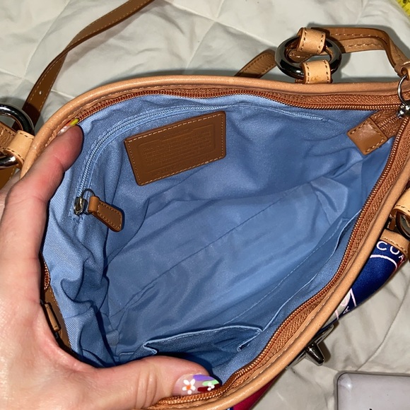 RARE like new Coach Polka Dot Leah F14730 Mini Bag Multicolor Tan Leather - Picture 13 of 16